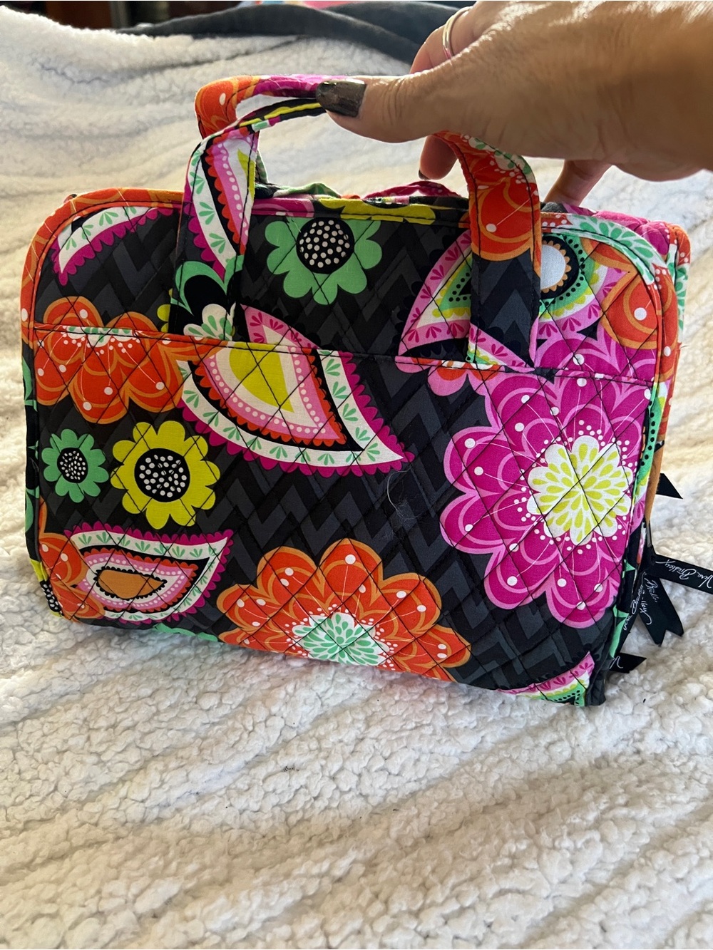 Vera Bradley Black Floral Quilted Cosmetic Tote in Bright Multi